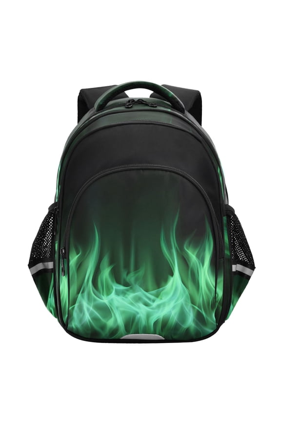 Green Flames School Backpack Elementary Bag Student Bookbag Travel Rucksack
