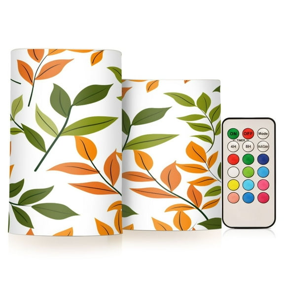 ALAZA Green Leaves Summer 2 PCs LED Flickering Flameless Candles with Remote Timer Battery Operated Candle