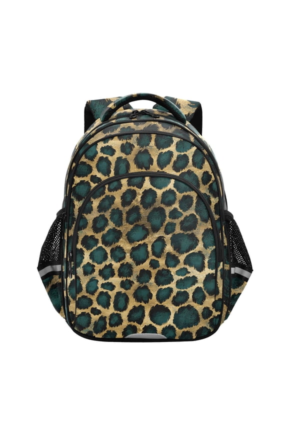 Green Leopard Pattern School Backpack Elementary Bag Bookbag Travel Rucksack