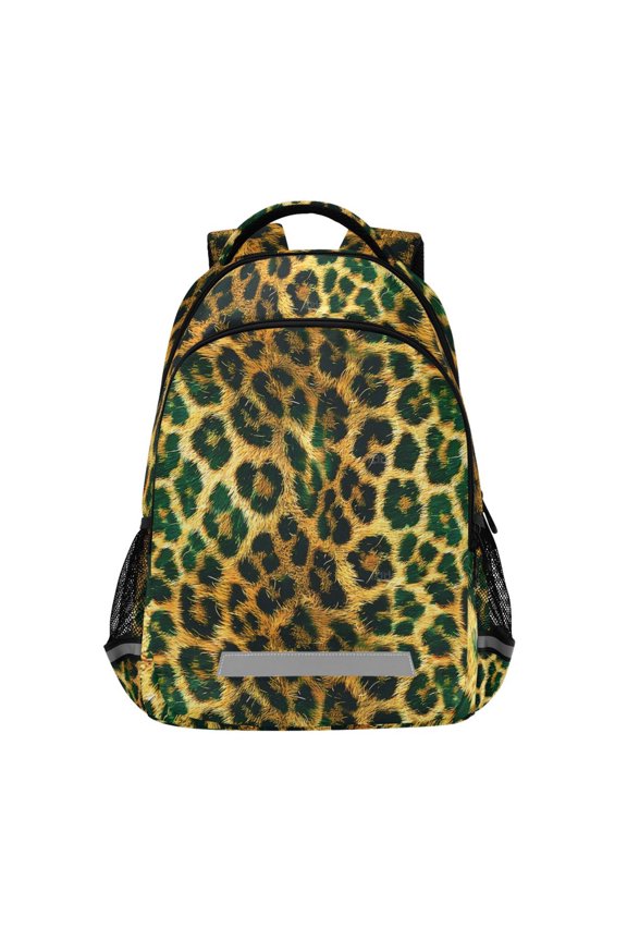 Green Leopard Print Backpack Elementary School Bag Bookbag Travel Rucksack