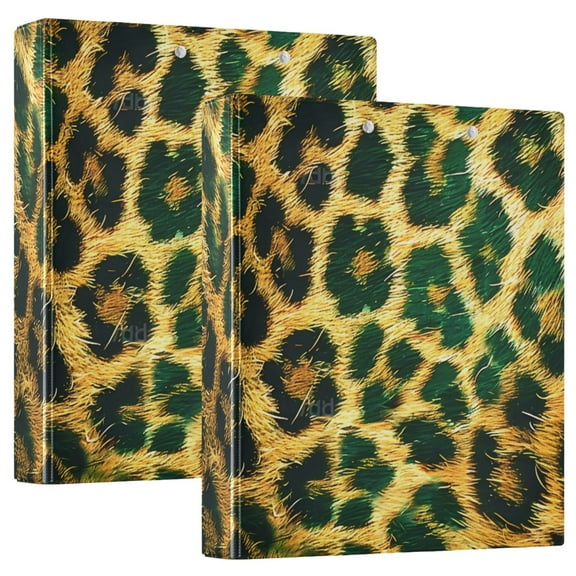 ALAZA Green Leopard Print Hardcover 3 Ring Binder 1.5" Round Rings Interior Pockets Binders Organizer 2 Pack