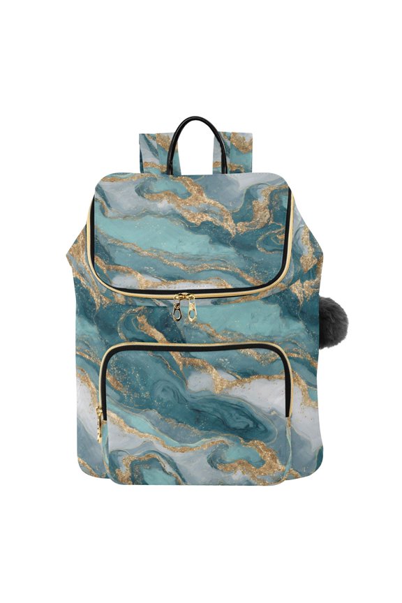 Green Marble Golden Travel Backpack Laptop Bag Large Capacity Daypack