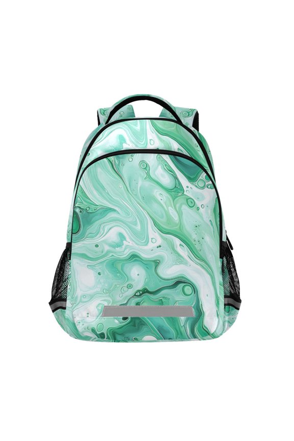 Green Marble Liquid Backpack Elementary School Bag Bookbag Travel Rucksack