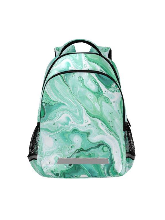 Green Marble Liquid Backpack Elementary School Bag Bookbag Travel Rucksack