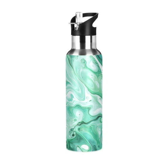 ALAZA Green Marble Liquid Water Bottle Insulated Flask Stainless Steel Straw Lid 20 oz