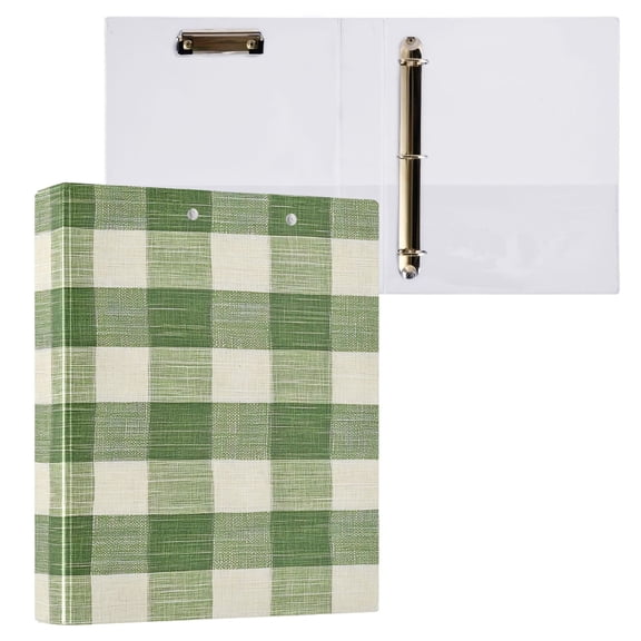 ALAZA Green Rustic Checkered Hardcover 3 Ring Binder 1.5" Round Rings Interior Pockets Binders Organizer 1 Pack