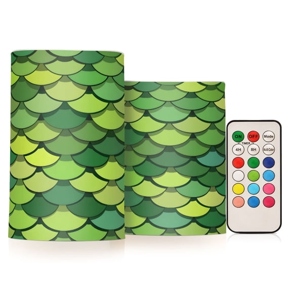 ALAZA Green Scales 2 PCs LED Flickering Flameless Candles with Remote Timer Battery Operated Candle