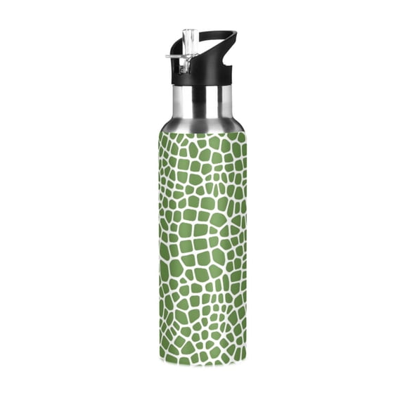 ALAZA Green Snake Skin Water Bottle Insulated Flask Stainless Steel Straw Lid 20 oz