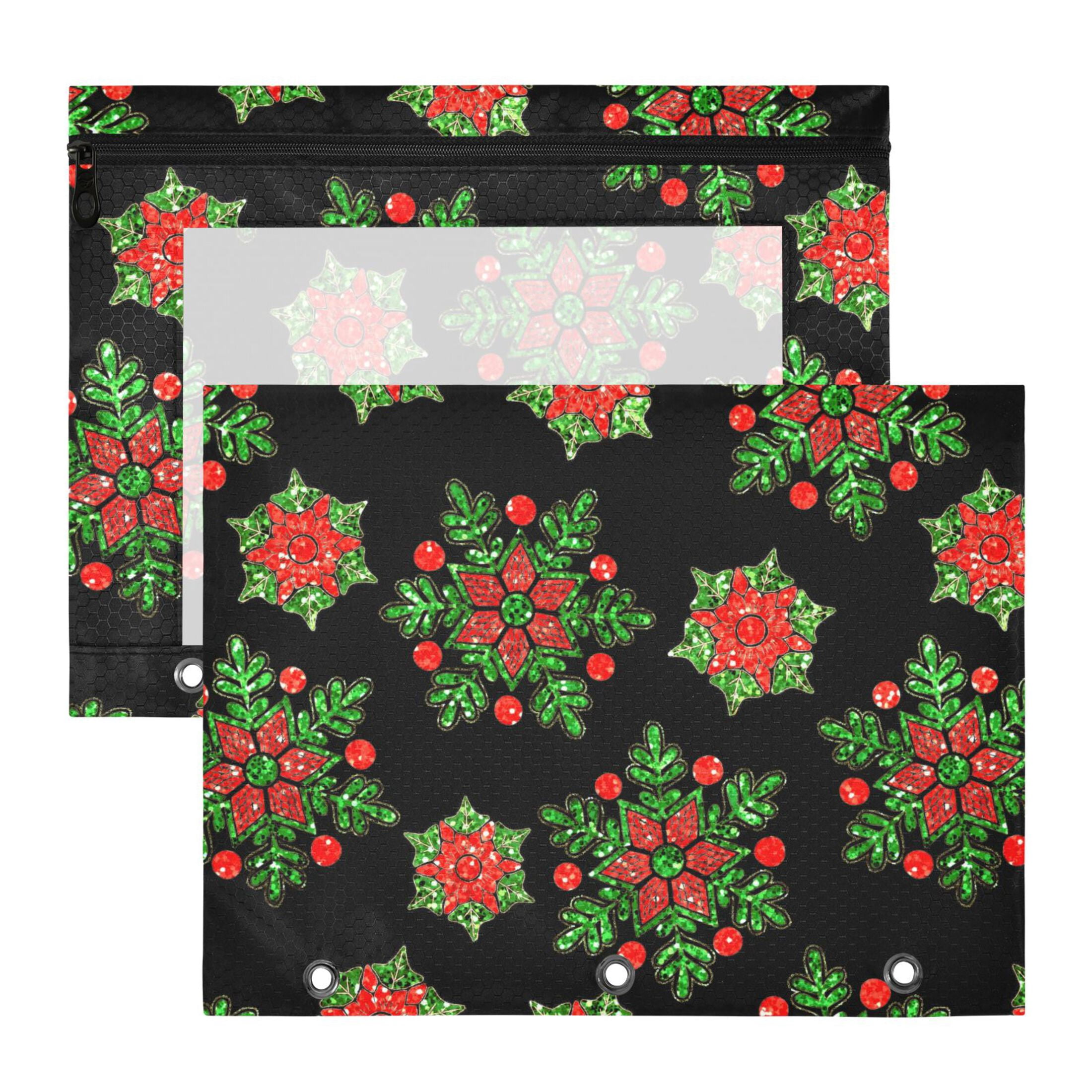 ALAZA Green Snowflakes Pattern Pencil Pouch 3 Ring Binder with Clear ...