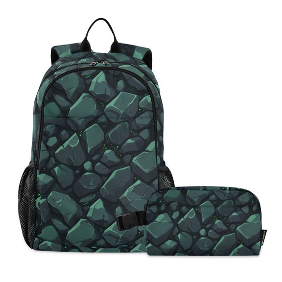 ALAZA Green Texture Stone School Backpack Lunch Box Set Student Bookbag