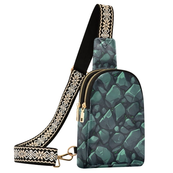 ALAZA Green Texture Stone Sling Bag for Women Men Waterproof Crossbody Chest Bags