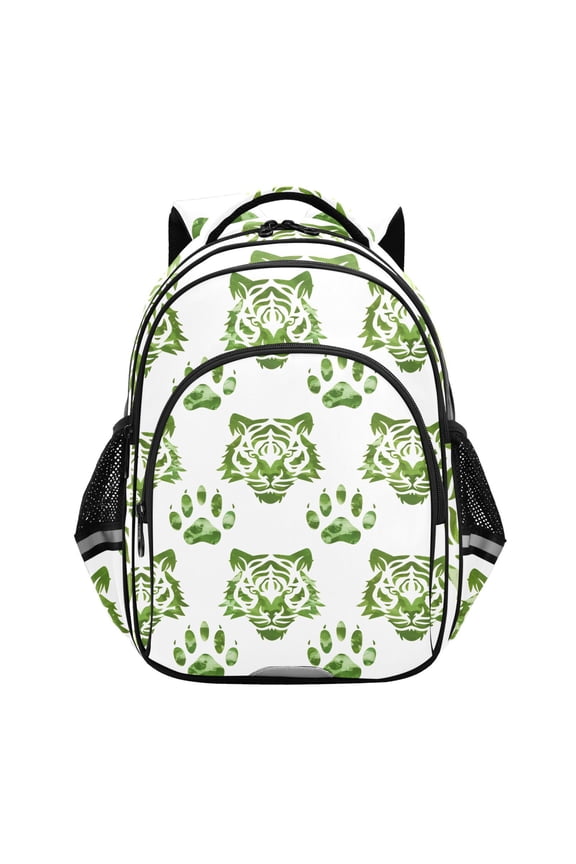 Green Tiger and Paws School Backpack Elementary Bag Bookbag Travel Rucksack
