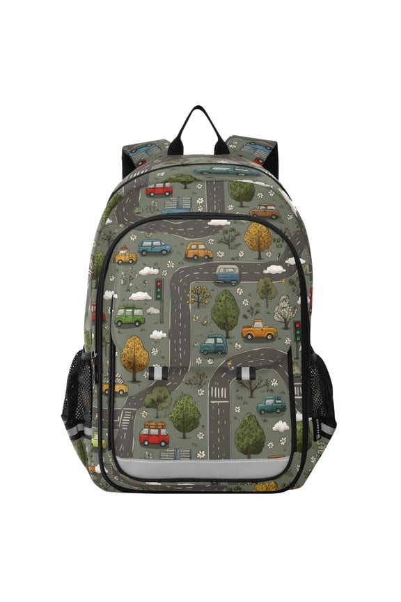 Green Trucks Road Laptop Backpack Purse Travel Bag Casual School Bookbag Rucksack for Women Men