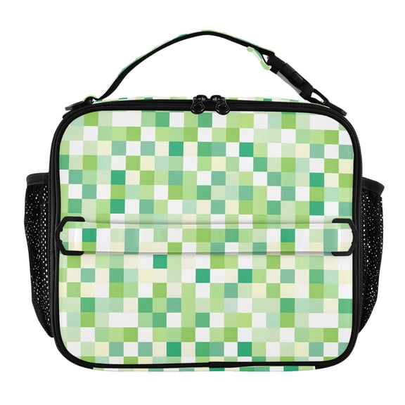 ALAZA Green and White Geometric Lattice Lunch Box Insulated Lunch Bag Cooler Tote with Shoulder Strap