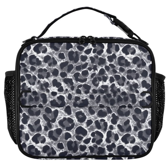 ALAZA Grey Leopard Print Insulated Lunch Box Lunch Bag Cooler Tote with Shoulder Strap