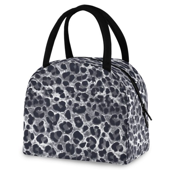 ALAZA Grey Leopard Print Insulated Lunch Box Reusable Cooler Tote Bag Work Office Picnic