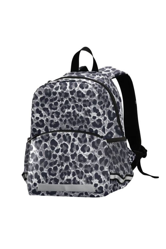 Grey Leopard Print School Backpack Elementary Student Bookbag