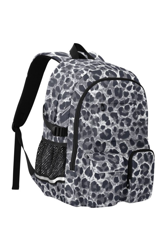 Grey Leopard Print Student Backpack School Bookbag Large Laptop Daypack Travel Bag