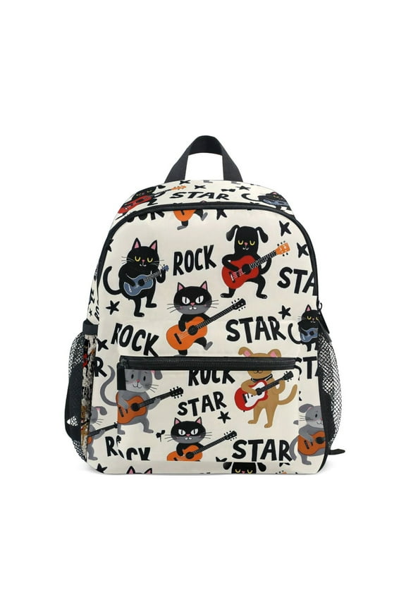 Guitar Cute Cat School Backpack Small Bookbag Mini Bags