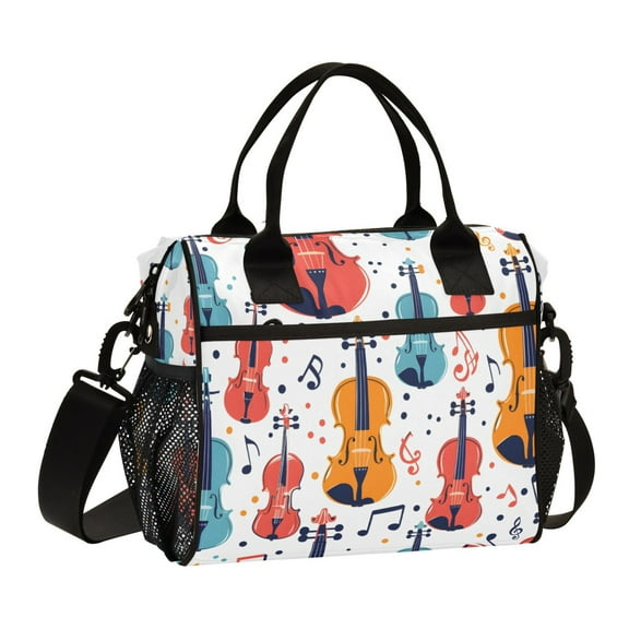 ALAZA Guitar Music Notes Insulated Lunch Bag Reusable Tote Box Adjustable Shoulder Strap for Work Picnic