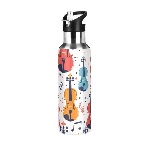 ALAZA Guitar Music Notes Water Bottle Insulated Flask Stainless Steel Straw Lid 20 oz