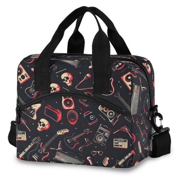ALAZA Guitar Skull Player Insulated Lunch Box Large Reusable Cooler Bag with Shoulder Strap
