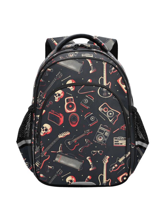 Guitar Skull Player School Backpack Elementary Bag Student Bookbag Travel Rucksack