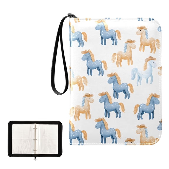 ALAZA Hand Draw Horse Trading Card Binder 4 Pocket Cards Collection Album 400 Folder Holder