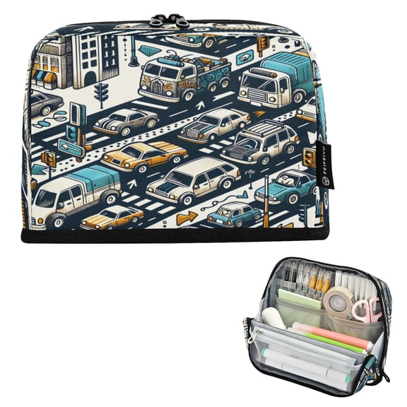 ALAZA Hand Drawn Cars Pencil Case Pen Pouch Bag Large Capacity Organizer