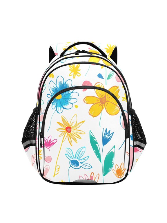 Hand Drawn Flower School Backpack Elementary Bag Bookbag Travel Rucksack