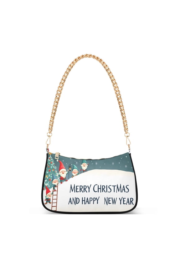 Happy Christmas Gnomes Women's Chain Shoulder Bag Hobo Handbag Tote Crossbody Purse