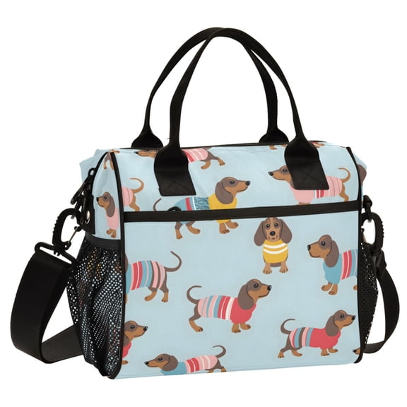 ALAZA Happy Dachshund Dogs Print Cooler Lunch Bag Insulated Reusable Lunch Tote Large Leakproof Thermal Lunch Box for Work School Picnic Travel Medium