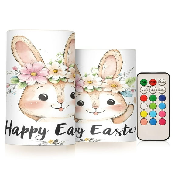 ALAZA Happy Easter 2 PCs LED Flickering Flameless Candles with Remote Timer Battery Operated Candle