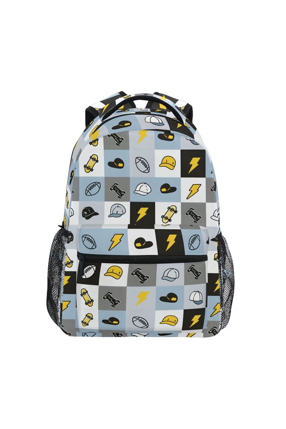 Hats Skateboard Checkered Pattern School Backpack Elementary Bookbag Laptop Bags Travel Daypack