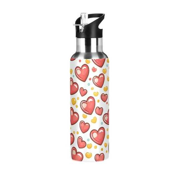 ALAZA Heart Pattern Water Bottle Insulated Flask Stainless Steel Straw Lid 20 oz