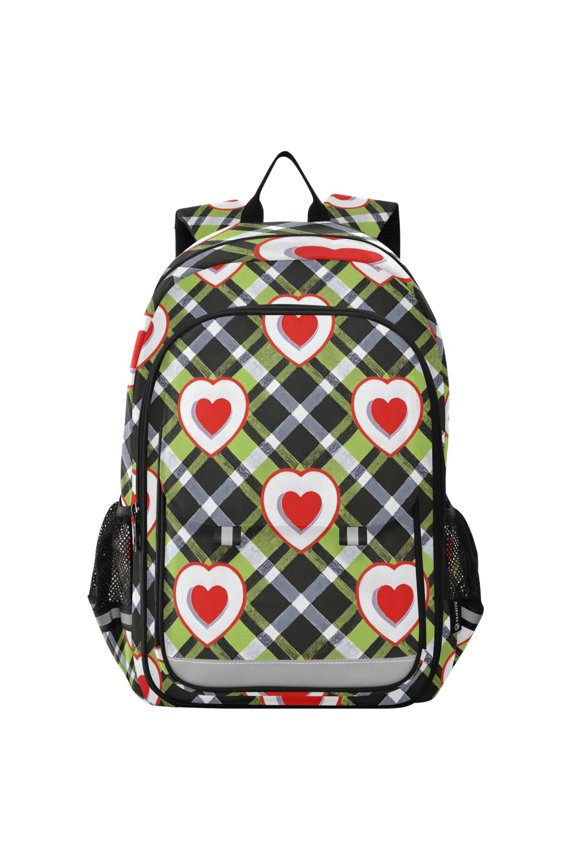 Heart in Checkered Laptop Backpack Purse Travel Bag Casual School Bookbag Rucksack for Women Men