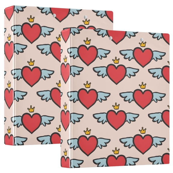 ALAZA Heart with Wings Crown Hardcover 3 Ring Binder 1.5" D-Rings with Interior Pockets Binders School 2 PCs