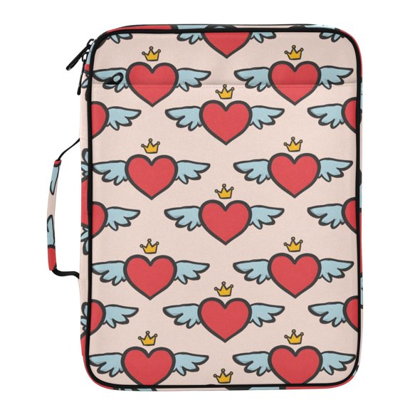 ALAZA Heart with Wings Crown Pattern Expanding Accordion File Folder 3 Ring Zipper Binder Organizer Portable Document Bag