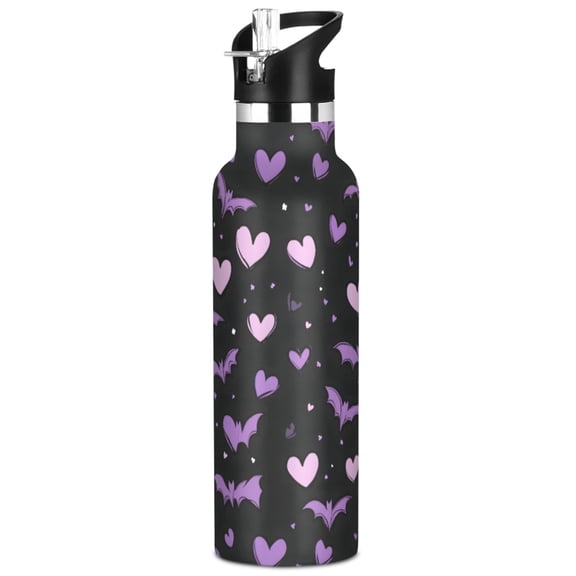 ALAZA Hearts Bats Pattern Stainless Steel Water Bottle Vacuum Insulated Leak-Proof Tumbler with Straw Handle 20oz