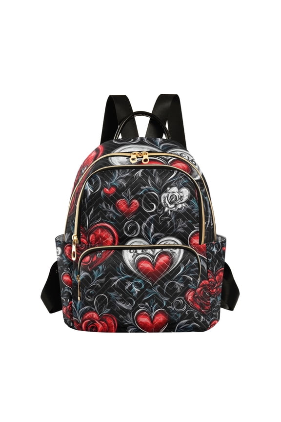 Hearts Roses Flower Womens Travel Laptop Backpack Large Daypack Ladies Shoulder Bags S