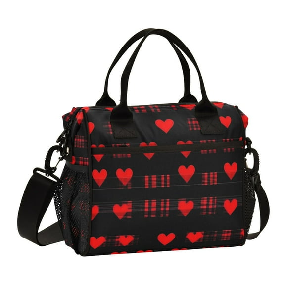 ALAZA Hearts Valentine's Day Insulated Lunch Bag Reusable Tote Box Adjustable Shoulder Strap for Work Picnic