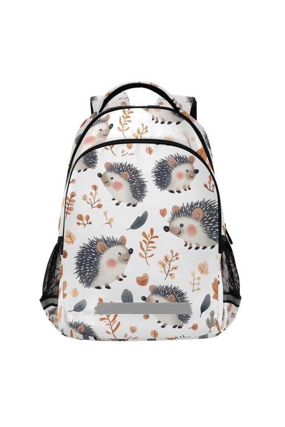 Hedgehog Autumn Leave Pattern Backpack Elementary School Bags Student Bookbag Travel Rucksack