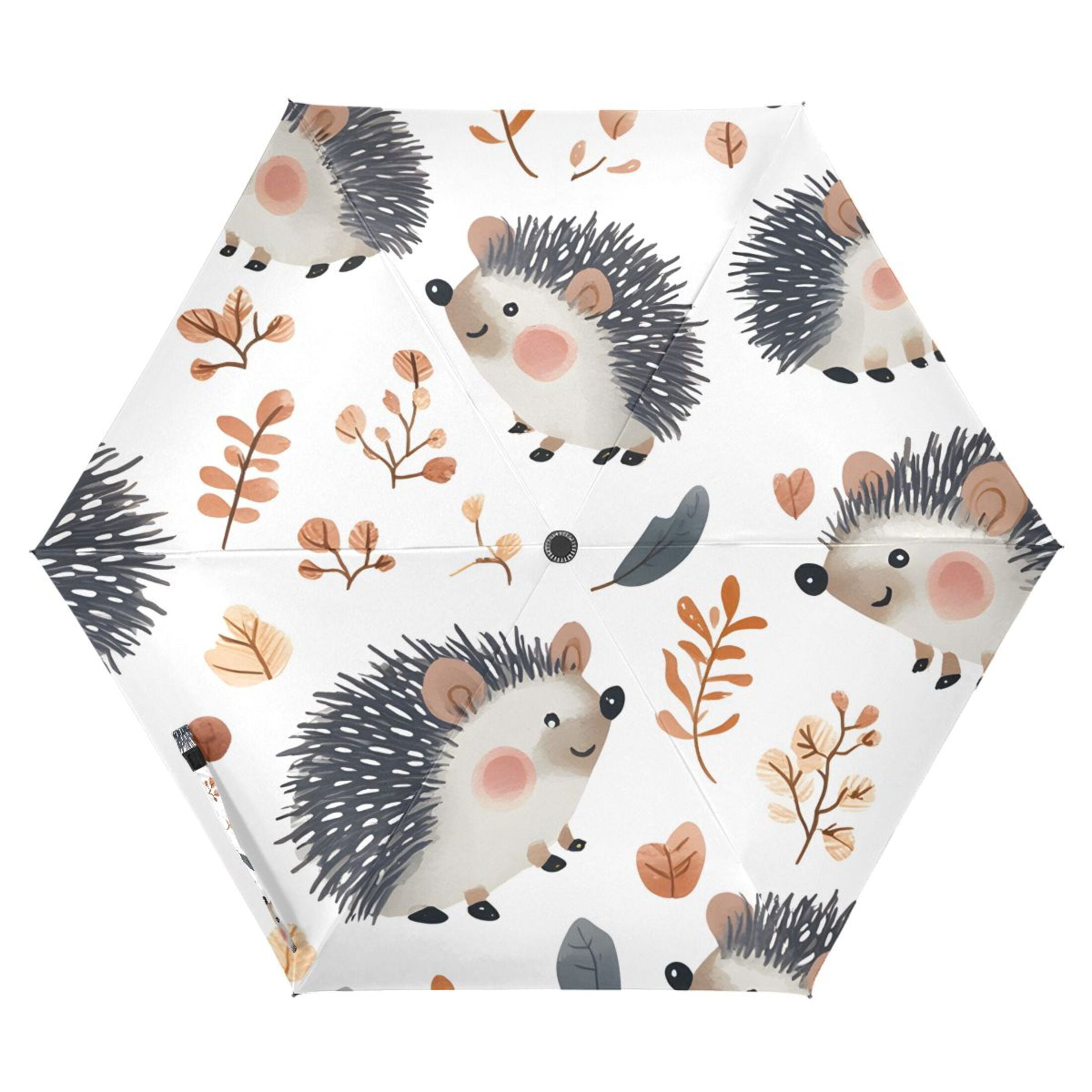 ALAZA Hedgehog Autumn Leave UPF 50+ Compact Folding Umbrella for Rain Travel Umbrella Packable