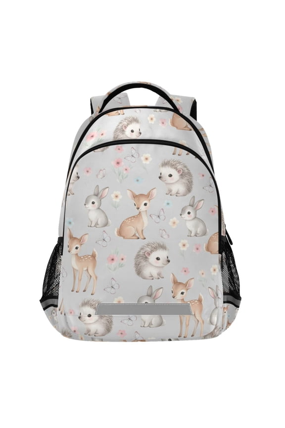 Hedgehog Rabbit Deers Pattern Backpack Elementary School Bags Student Bookbag Travel Rucksack