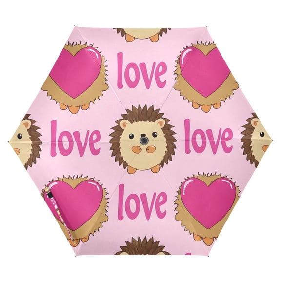 ALAZA Hedgehog and Love UPF 50+ Compact Folding Umbrella for Rain Travel Umbrella Packable