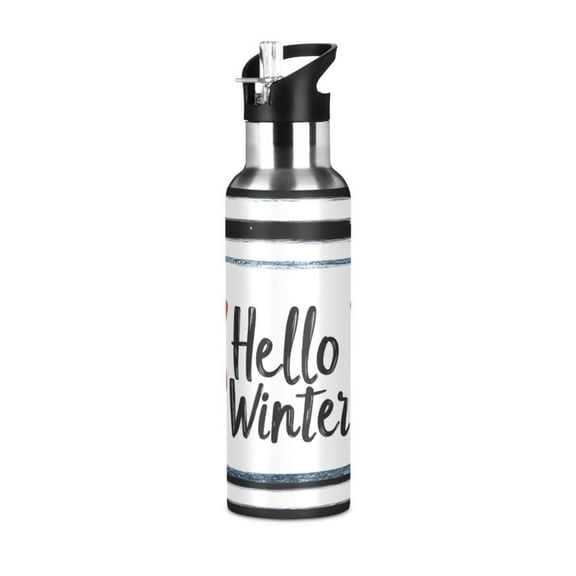 ALAZA Hello Winter in Striped Water Bottle Insulated Flask Stainless Steel Straw Lid 20 oz