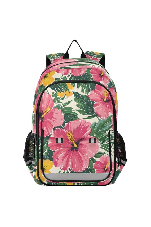 Hibiscus Flower Leaf Laptop Backpack Purse Travel Bag Casual School Bookbag Rucksack for Women Men