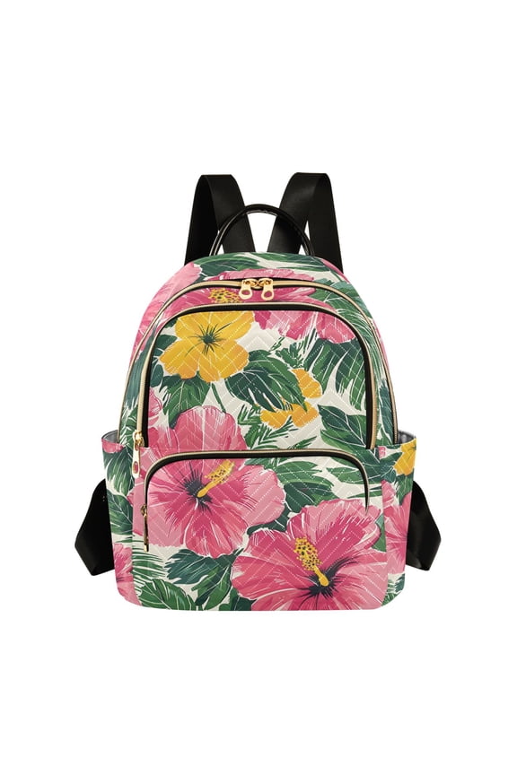 Hibiscus Flower Leaf Womens Travel Laptop Backpack Large Daypack Ladies Shoulder Bags S
