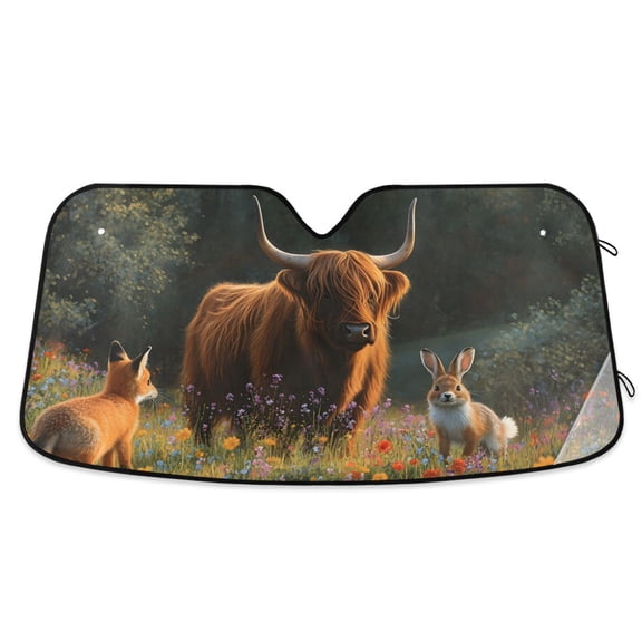 ALAZA Highland Cattle Animals Windshield Sun Shade Car Foldable Visor Block UV Rays Protector 55"x27.6"