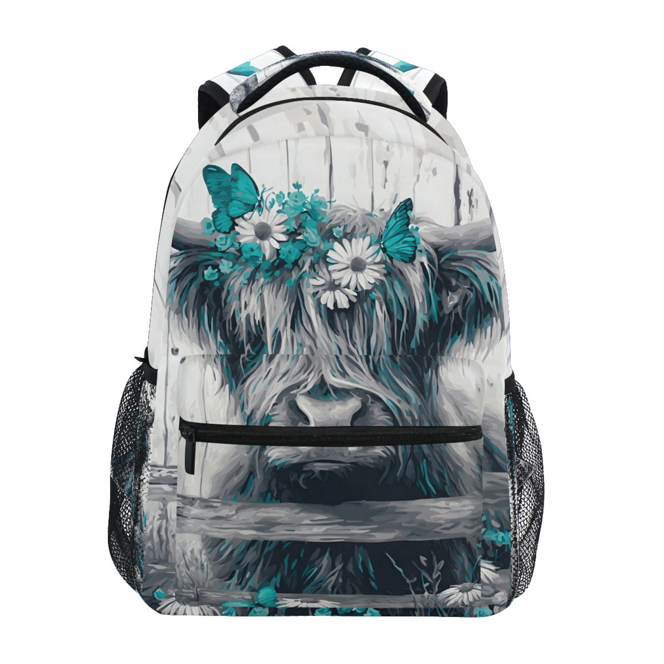 ALAZA Highland Cattle Butterflies Pattern School Backpack Elementary ...